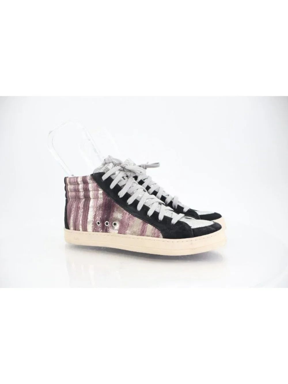 P448 Women Skate Sneaker Sz 39 Multi Silver Leather High Top Lace Up Shoe Casual